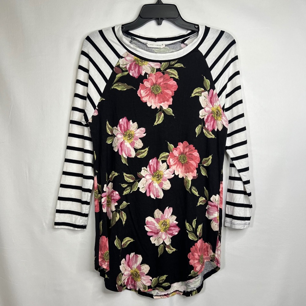 First Look Floral Striped Baseball Top Women S Raglan Cottagecore Y2K Romantic